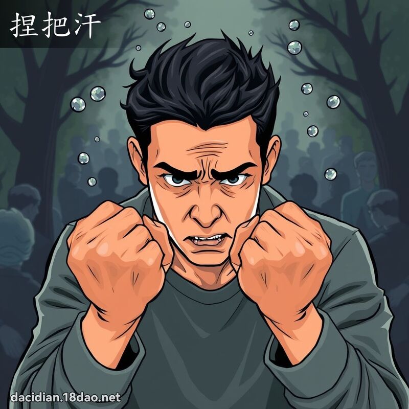 捏把汗 - 国语大辞典配图