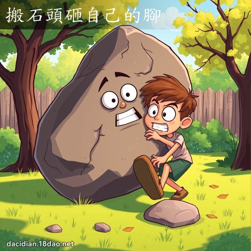 搬石頭砸自己的腳 - 國語大辭典配圖