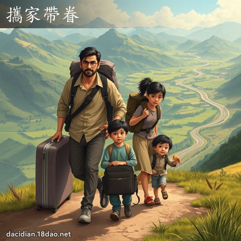 攜家帶眷 - 國語大辭典配圖