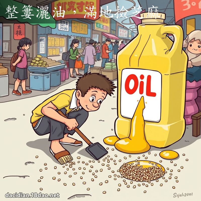 整篓洒油，满地捡芝麻 - 国语大辞典配图