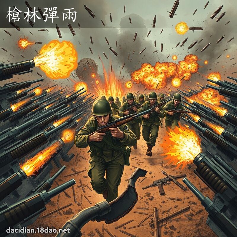 槍林彈雨 - 國語大辭典配圖