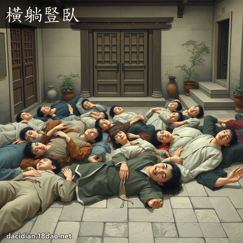橫躺豎臥 - 國語大辭典配圖