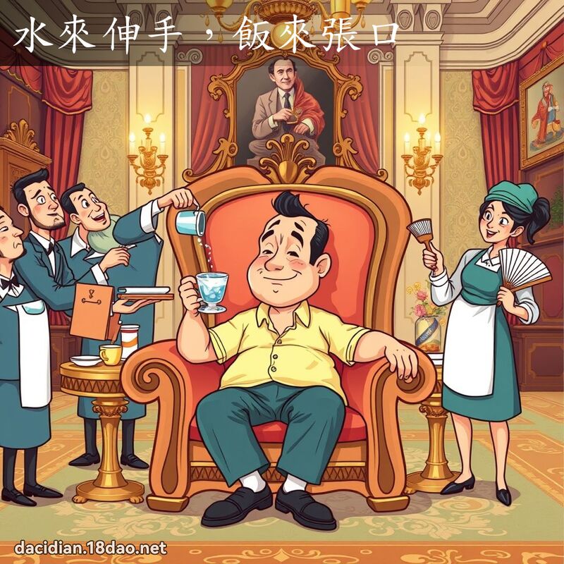 水来伸手，饭来张口 - 国语大辞典配图