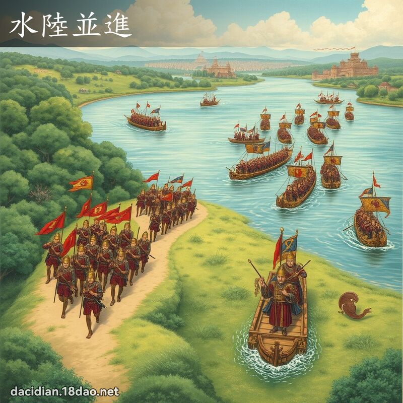 水陸並進 - 國語大辭典配圖