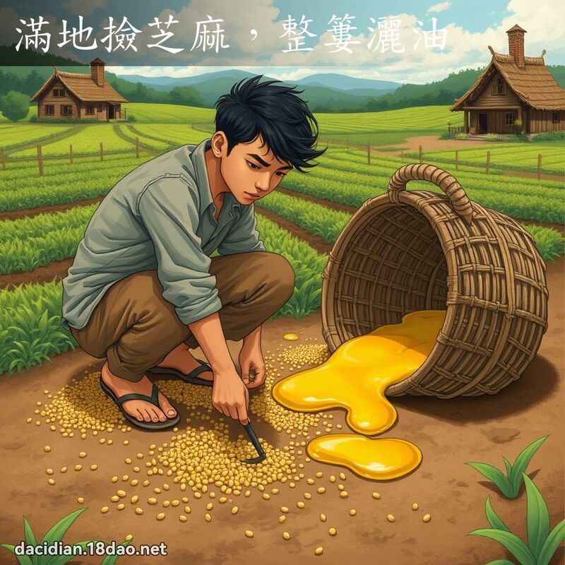 满地捡芝麻，整篓洒油 - 国语大辞典配图
