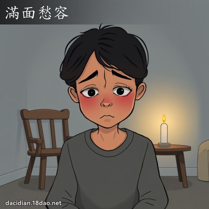 滿面愁容 - 國語大辭典配圖