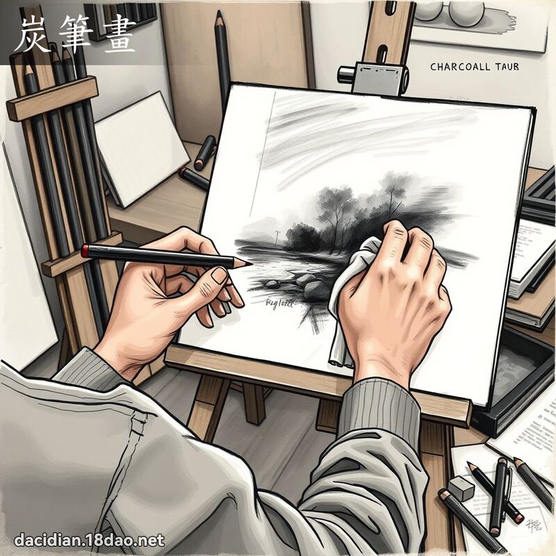 炭筆畫 - 國語大辭典配圖