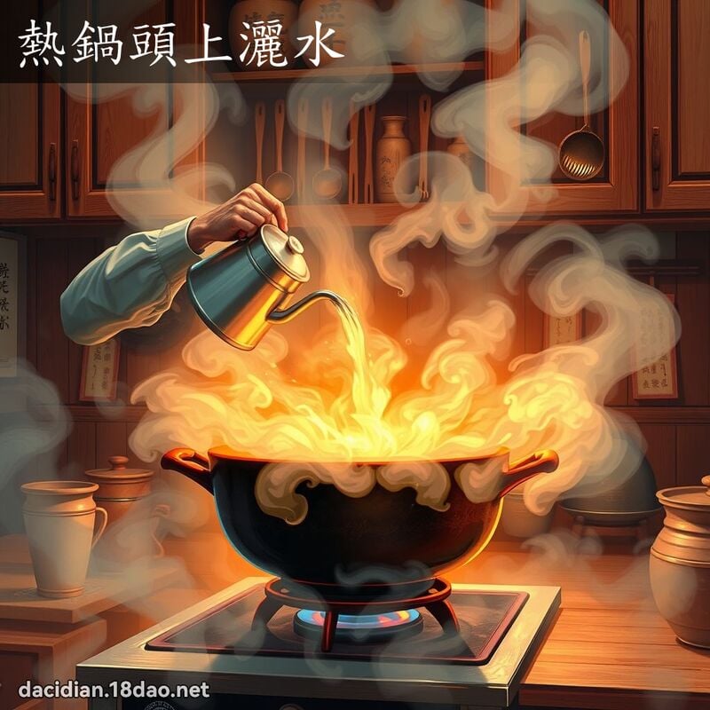 熱鍋頭上灑水 - 國語大辭典配圖