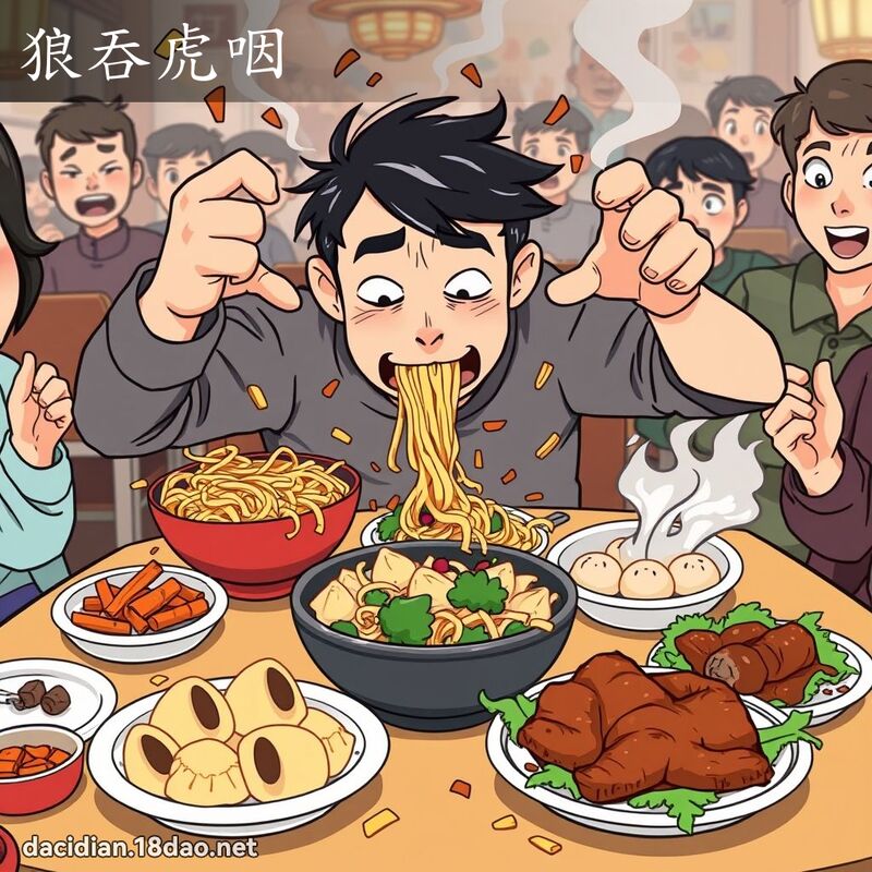 狼吞虎咽 - 國語大辭典配圖