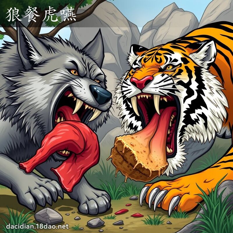 狼餐虎嚥 - 國語大辭典配圖