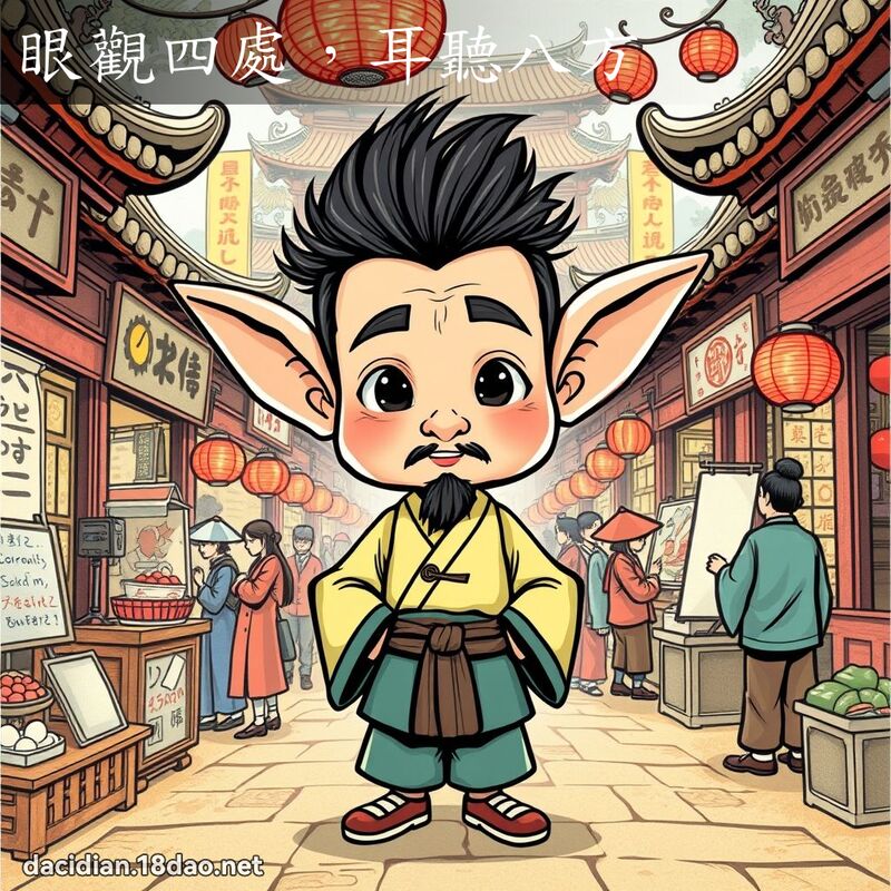 眼觀四處，耳聽八方 - 國語大辭典配圖