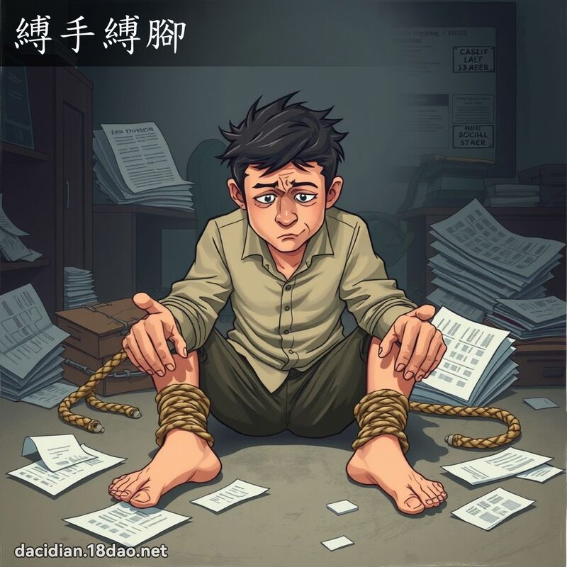 縛手縛腳 - 國語大辭典配圖