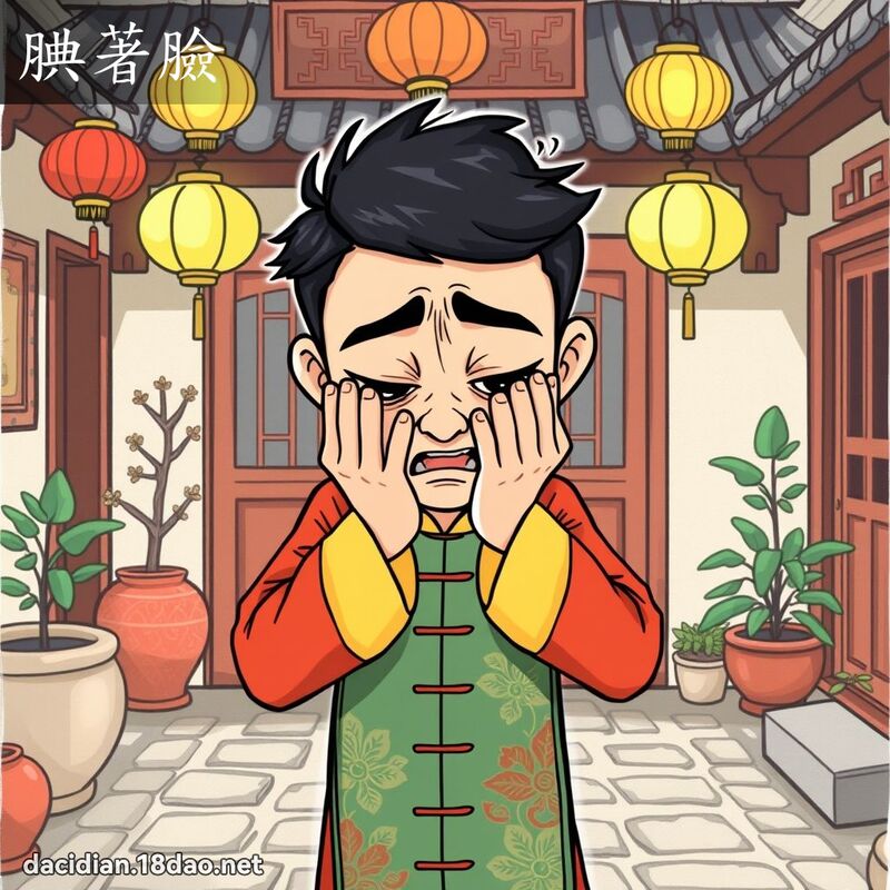 腆著臉 - 國語大辭典配圖