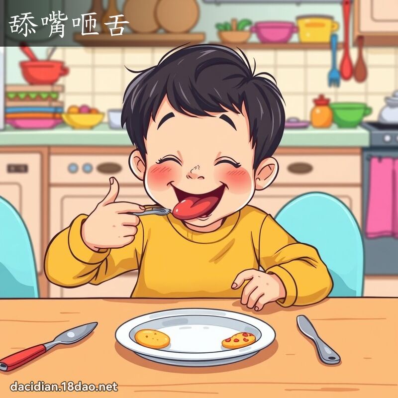 舔嘴咂舌 - 国语大辞典配图