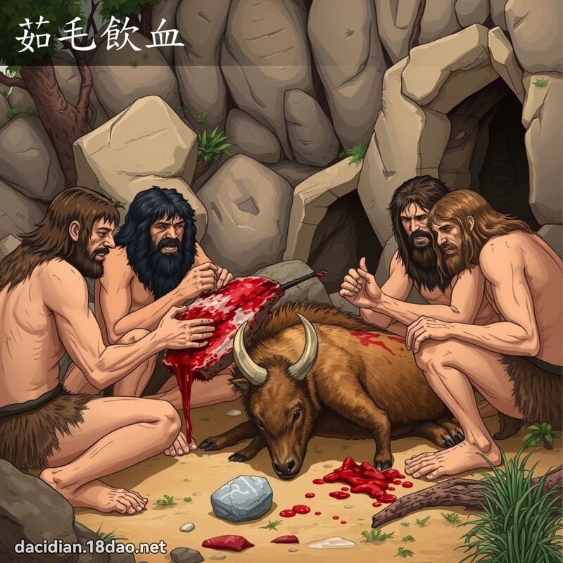 茹毛飲血 - 國語大辭典配圖
