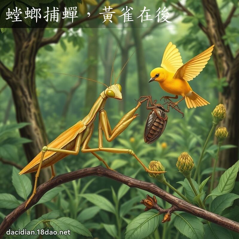 螳螂捕蝉，黄雀在后 - 国语大辞典配图