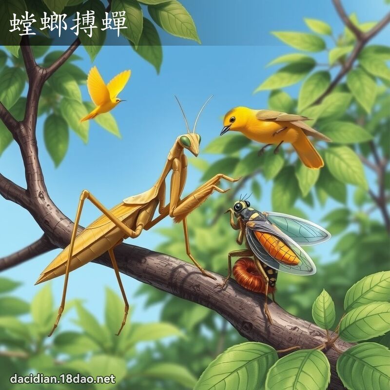 螳螂搏蝉 - 国语大辞典配图