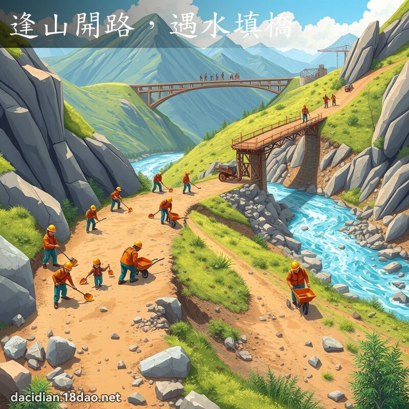 逢山开路，遇水填桥 - 国语大辞典配图