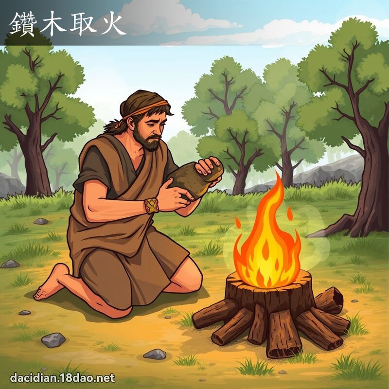 钻木取火 - 国语大辞典配图