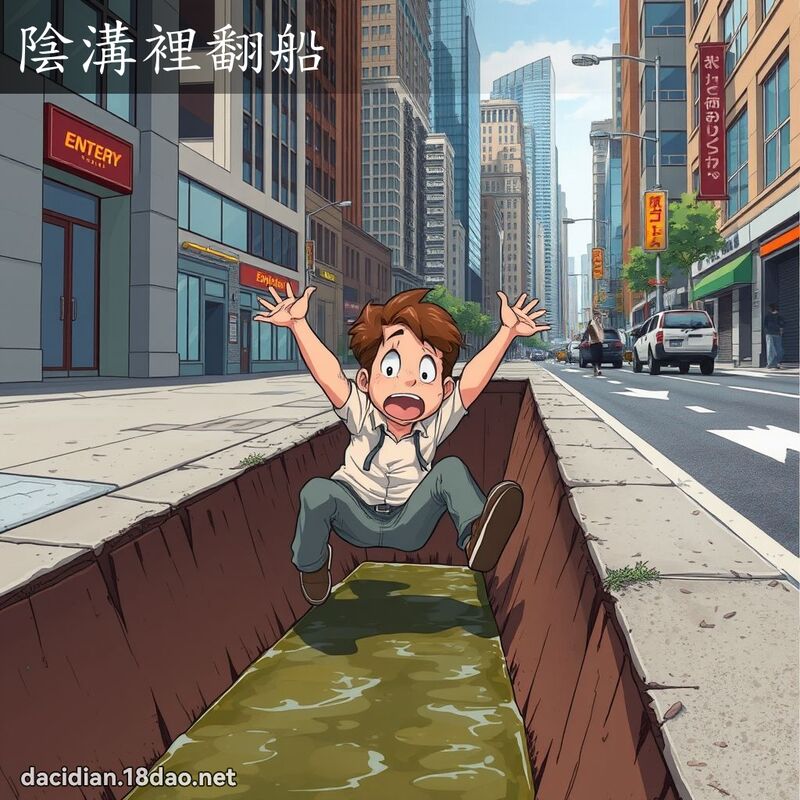 陰溝裡翻船 - 國語大辭典配圖