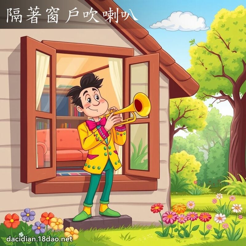 隔著窗户吹喇叭 - 国语大辞典配图