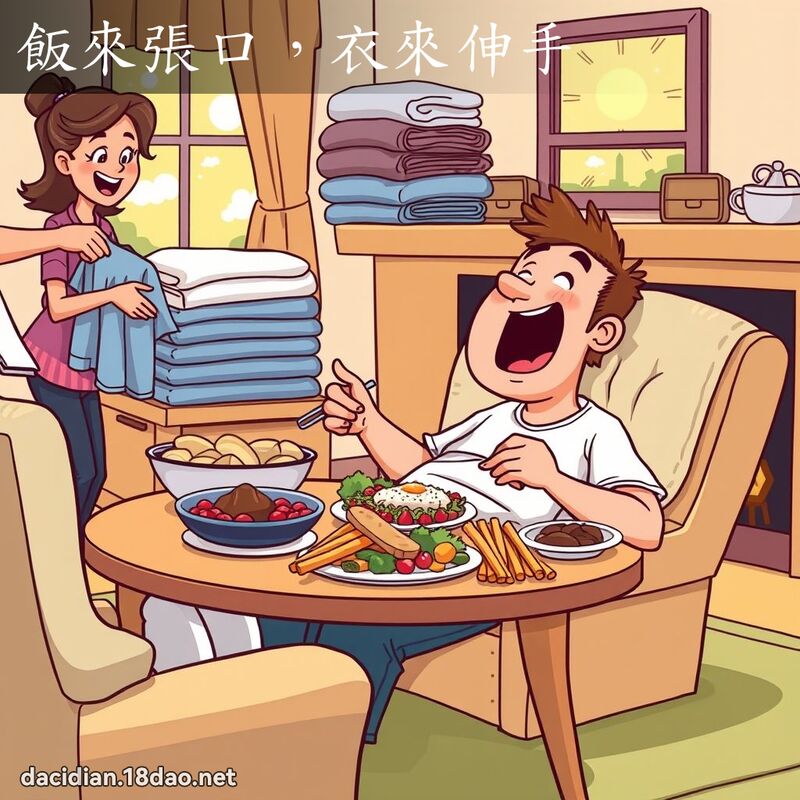 飯來張口，衣來伸手 - 國語大辭典配圖