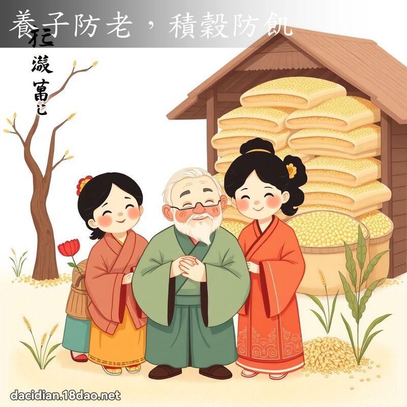养子防老，积谷防飢 - 国语大辞典配图