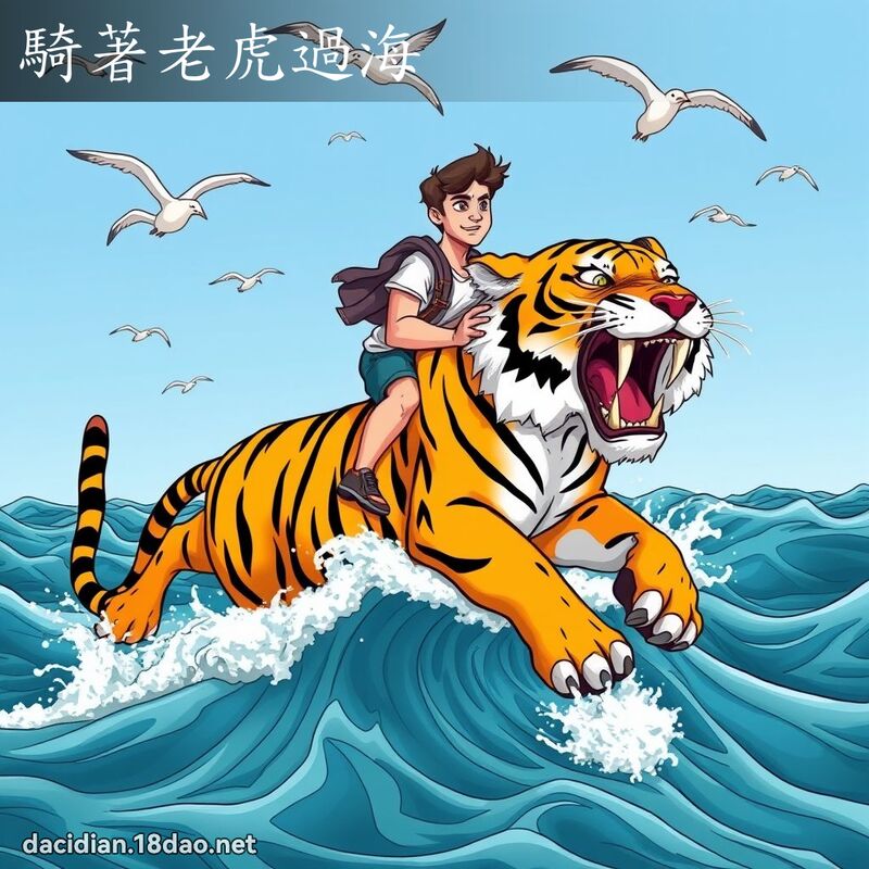 騎著老虎過海 - 國語大辭典配圖