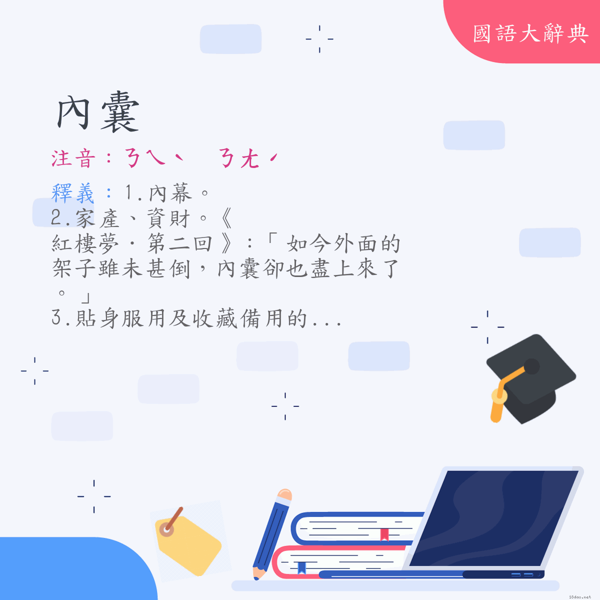 詞語:內囊 (注音:ㄋㄟˋ　ㄋㄤˊ)