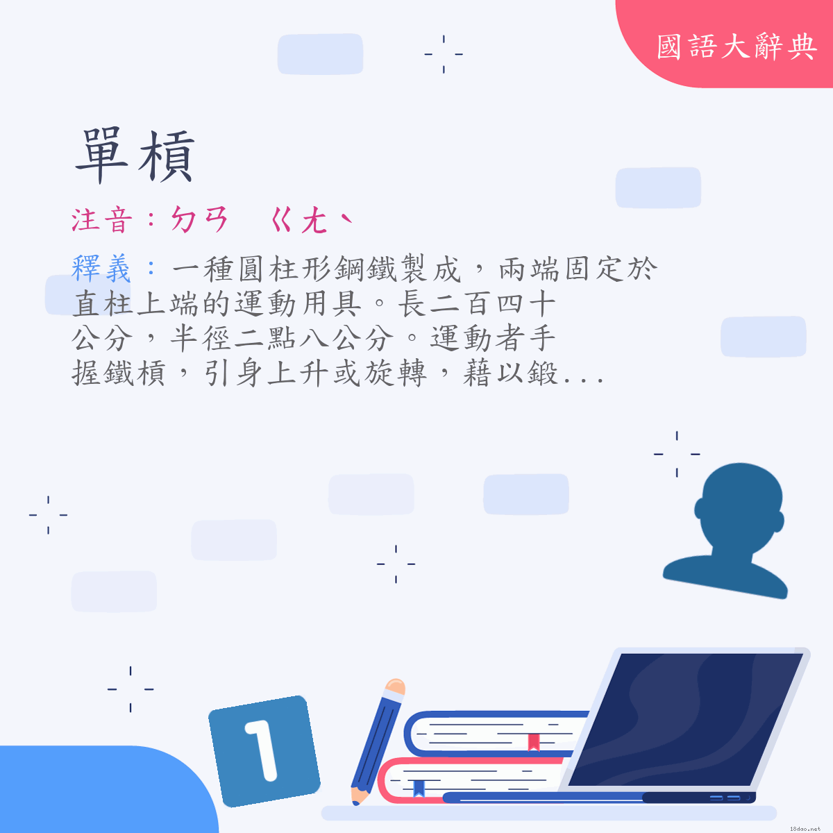 詞語:單槓 (注音:ㄉㄢ　ㄍㄤˋ)