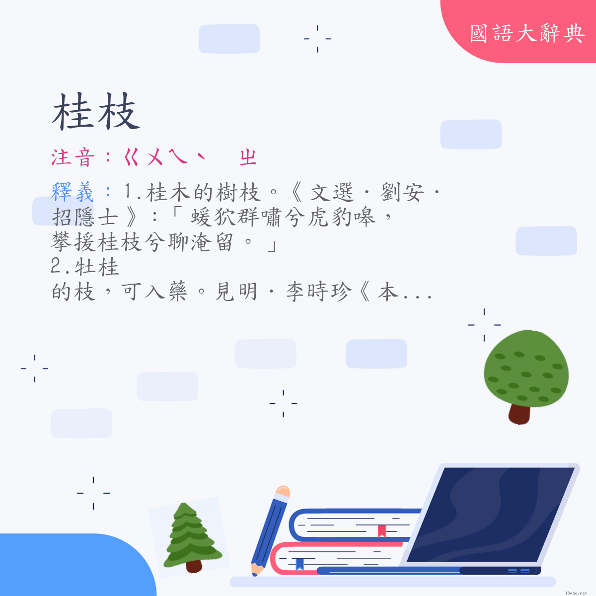 詞語:桂枝 (注音:ㄍㄨㄟˋ　ㄓ)