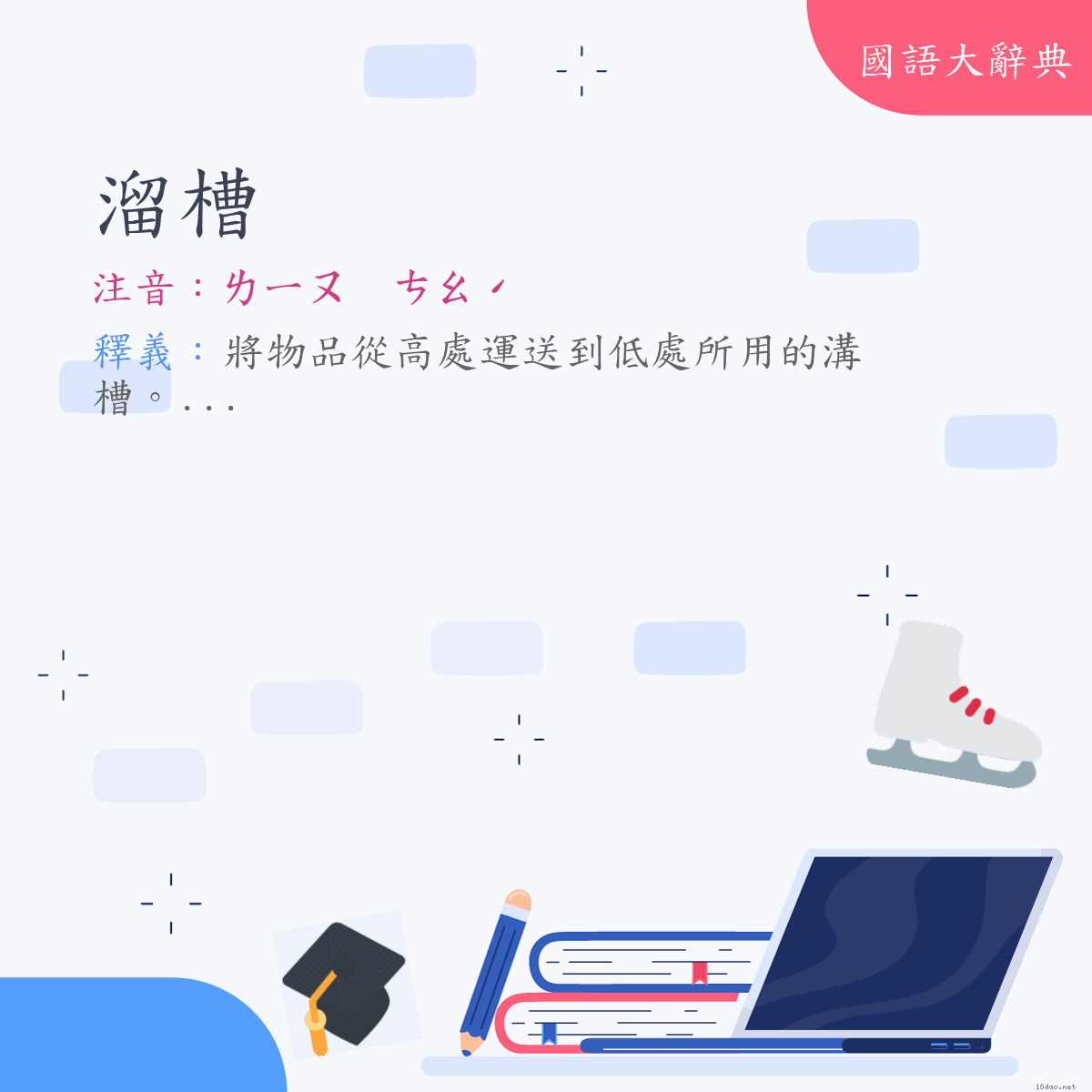 詞語:溜槽 (注音:ㄌㄧㄡ　ㄘㄠˊ)