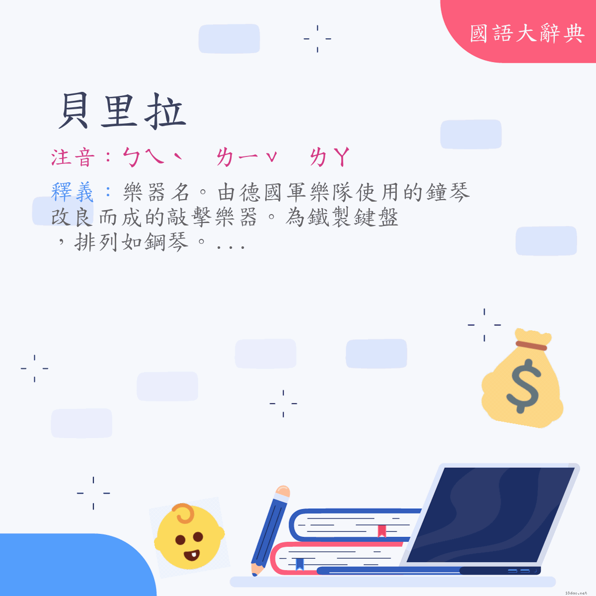 詞語:貝里拉 (注音:ㄅㄟˋ　ㄌㄧˇ　ㄌㄚ)