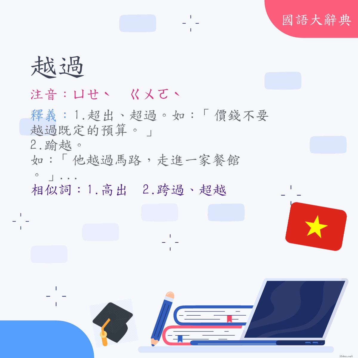 詞語:越過 (注音:ㄩㄝˋ　ㄍㄨㄛˋ)