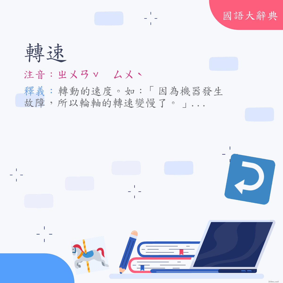 詞語:轉速 (注音:ㄓㄨㄢˇ　ㄙㄨˋ)