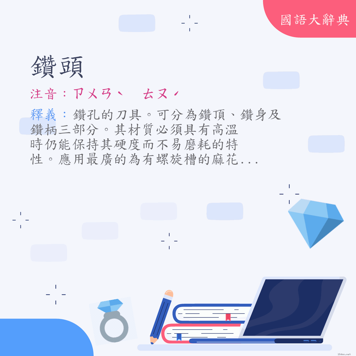 詞語:鑽頭 (注音:ㄗㄨㄢˋ　ㄊㄡˊ)