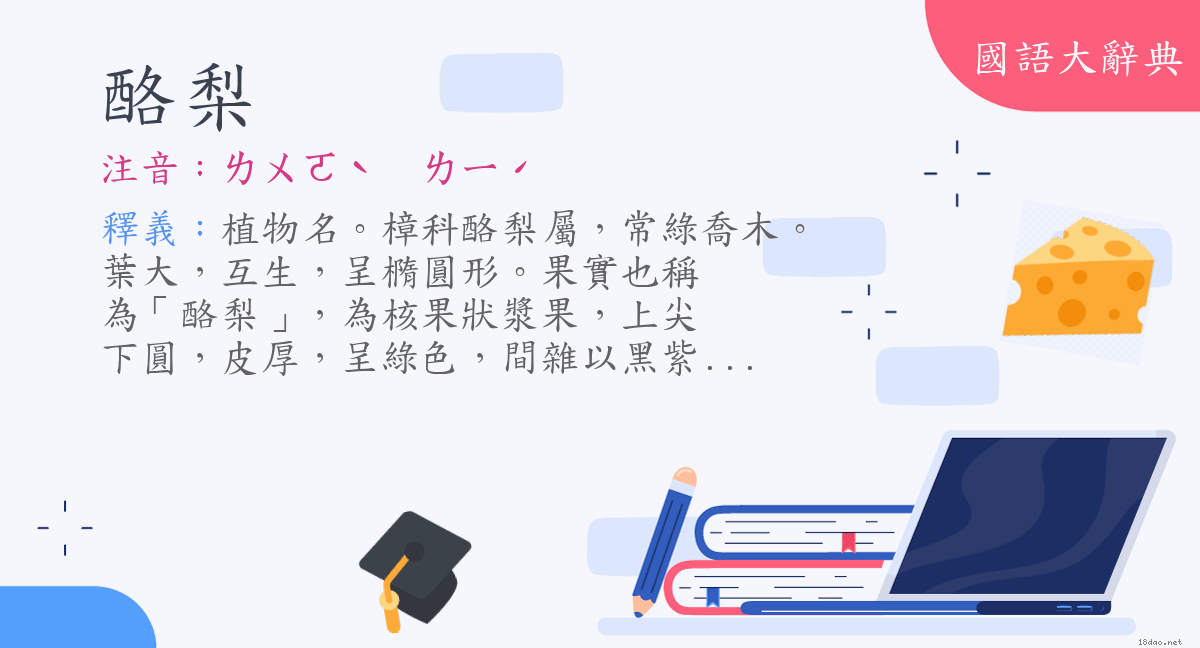 詞語 酪梨 注音 ㄌㄨㄛˋ ㄌㄧˊ 國語大辭典