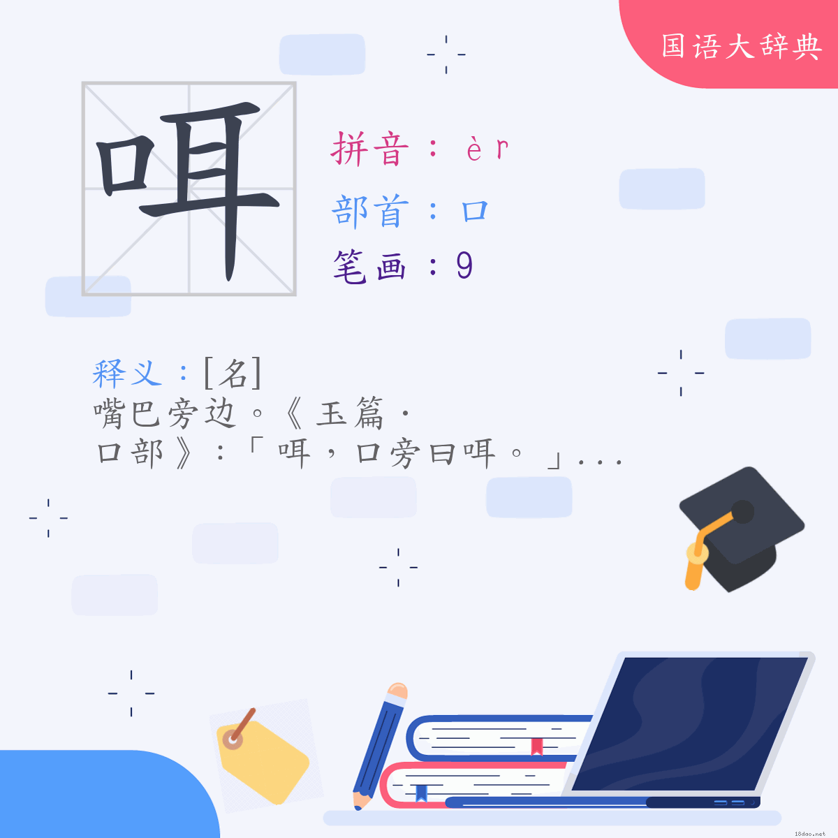 汉字:咡 (注音:ㄦˋ,部首:口)