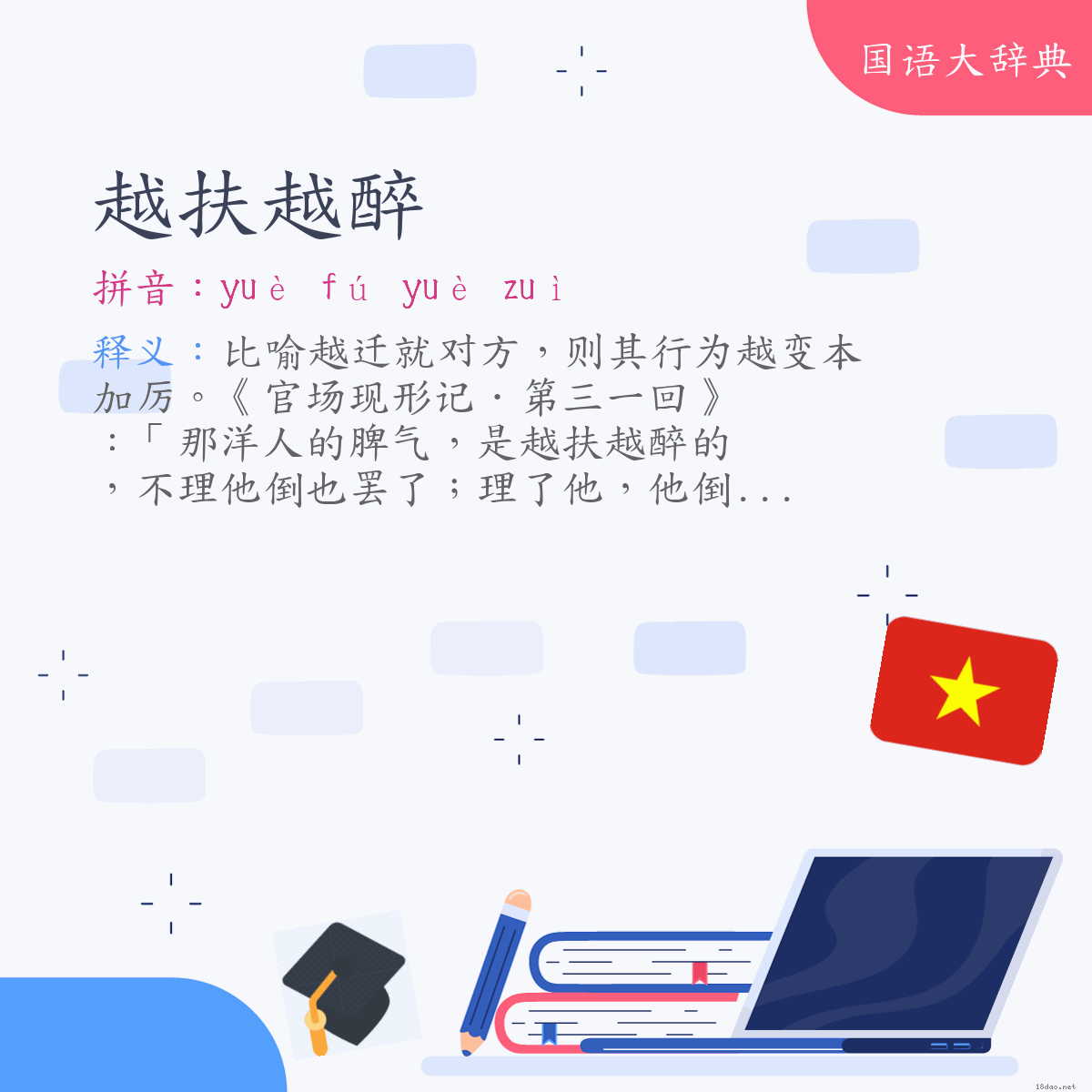 词语:越扶越醉 (注音:ㄩㄝˋ　ㄈㄨˊ　ㄩㄝˋ　ㄗㄨㄟˋ)