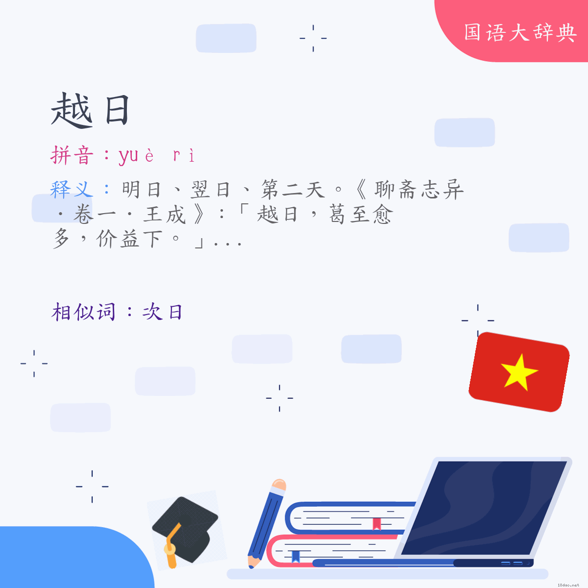 词语:越日 (注音:ㄩㄝˋ　ㄖˋ)